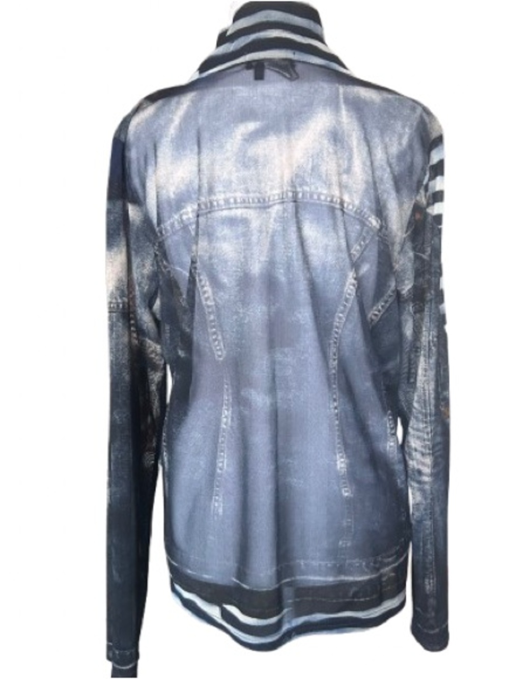 Y2K McBling Rhinestone Mesh Jacket Edgy Zip-up Faux Denim Printed Damee Size L - Picture 6 of 12